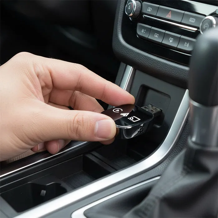 DrivePair adapter plugged into a car USB port